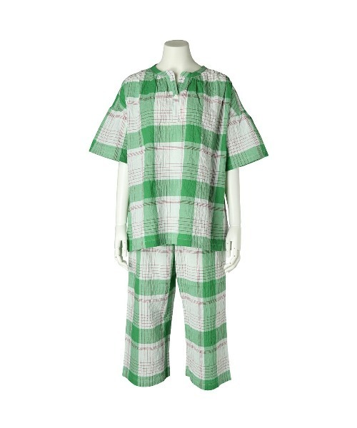 ルームウェア パジャマ キッドブルー -23シャーリングチェック -5分袖パジャマ -KNUK449 -kidblue キッドブルー 23シャーリングチェック 5分袖パジャマ KNUK449 KID