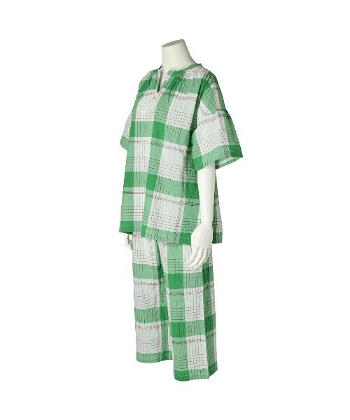 ルームウェア パジャマ キッドブルー -23シャーリングチェック -5分袖パジャマ -KNUK449 -kidblue キッドブルー 23シャーリングチェック 5分袖パジャマ KNUK449 KID