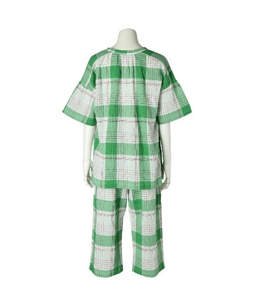 ルームウェア パジャマ キッドブルー -23シャーリングチェック -5分袖パジャマ -KNUK449 -kidblue キッドブルー 23シャーリングチェック 5分袖パジャマ KNUK449 KID