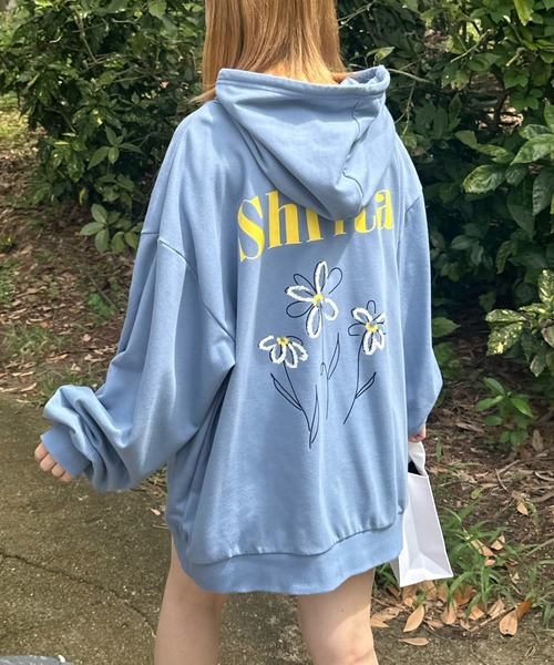 スウェット フラワープリントパーカー「低身長さん向けSサイズ展開あり  