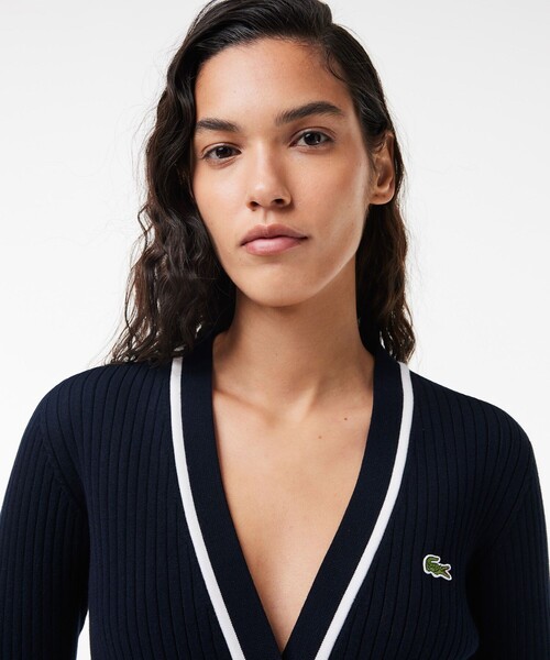 LACOSTE カーディガン 3Dニットカーディガン レディース
