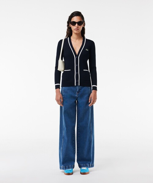 LACOSTE カーディガン 3Dニットカーディガン レディース