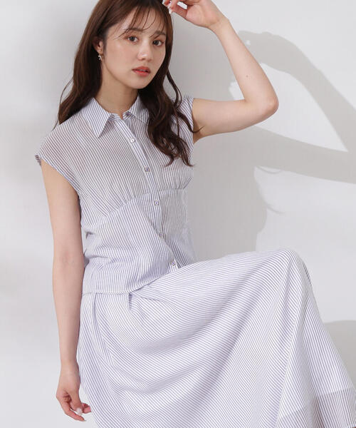 【1度着用のみ美品】 プランテーション ストライプドットリップルシャツ ブラウス Plantation（プランテーション）の「ストライプドットリップル