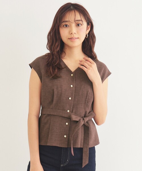 index ブラウス シャツ 「美人百花掲載」リネンタッチ フレンチ