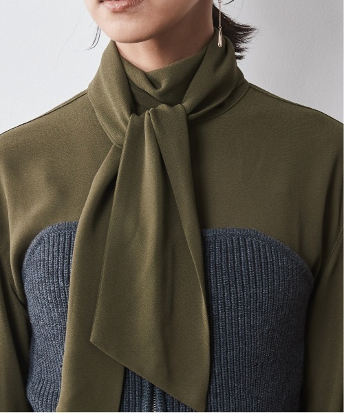 ブラウス シャツ  フリルカフス付ボウタイブラウス 「大きいサイズ有」シックスタイル　 レディース CHIC STYLE ブラウス シャツ フリルカフス付ボウタイブラウス