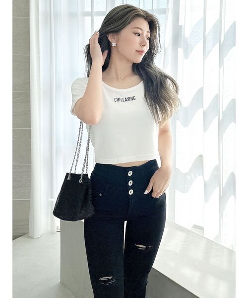 GYDA（ジェイダ） tシャツ CHILLAXING embroideryベロアトップス