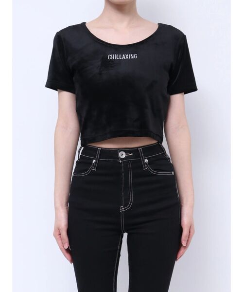 GYDA tシャツ CHILLAXING embroideryベロアトップス レディース
