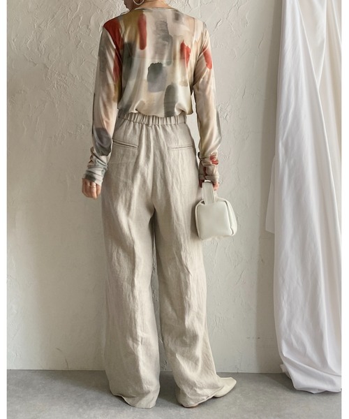 She's Closet tシャツ 総柄ニュアンス柄長袖クルーネックシアー