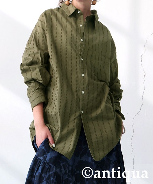 ブラウス シャツ インド綿ステッチシャツ レディース antiqua ブラウス シャツ インド綿ステッチシャツ レディース