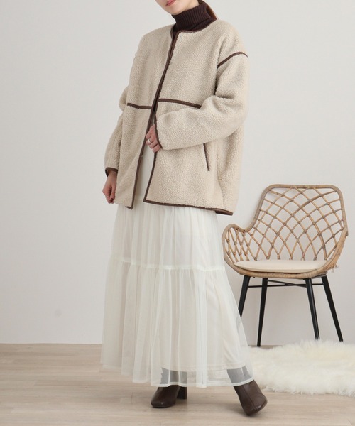 On One's Own ジャケット ノーカラージャケット ボリュームボア裏地