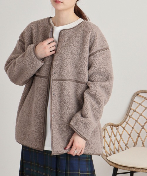 ジャケット・アウター Einy On One's Own ジャケット ノーカラージャケット ボリュームボア裏地