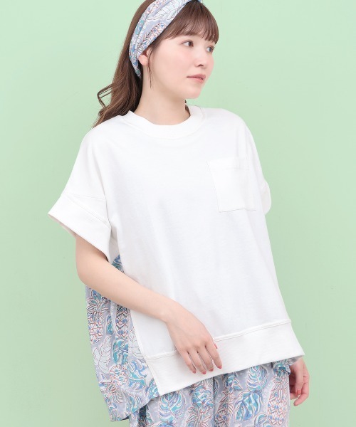 tシャツ Rico エコフレンドリーダイ パインモンステラブロックプリントプルオーバー レディース