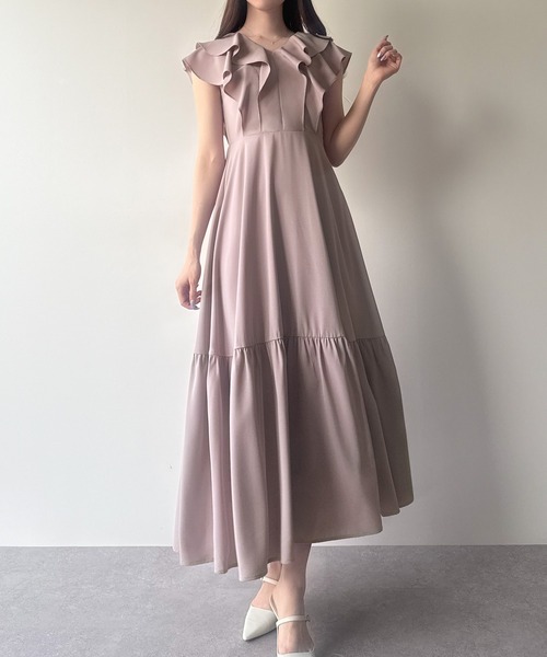 mipiarl ワンピース フリルスリーブティアードワンピース