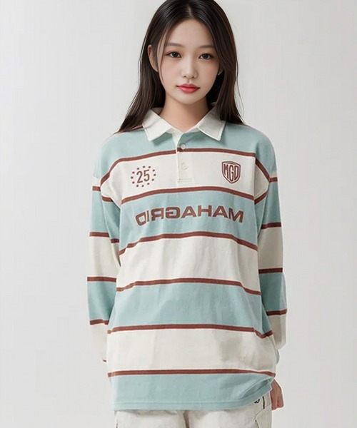 ポロシャツ ポロ 「mahagrid/マハグリッド」 STRIPE RUGBY SHIRT/ボーダーラグビーシャツ レディース メンズ MAHAGRID ポロシャツ ポロ 「mahagrid/マハグリッド」 STRIPE