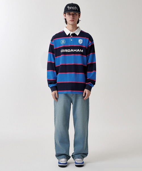 ポロシャツ ポロ 「mahagrid/マハグリッド」 STRIPE RUGBY SHIRT/ボーダーラグビーシャツ レディース メンズ MAHAGRID ポロシャツ ポロ 「mahagrid/マハグリッド」 STRIPE