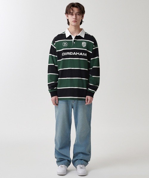 ポロシャツ ポロ 「mahagrid/マハグリッド」 STRIPE RUGBY SHIRT/ボーダーラグビーシャツ レディース メンズ MAHAGRID ポロシャツ ポロ 「mahagrid/マハグリッド」 STRIPE