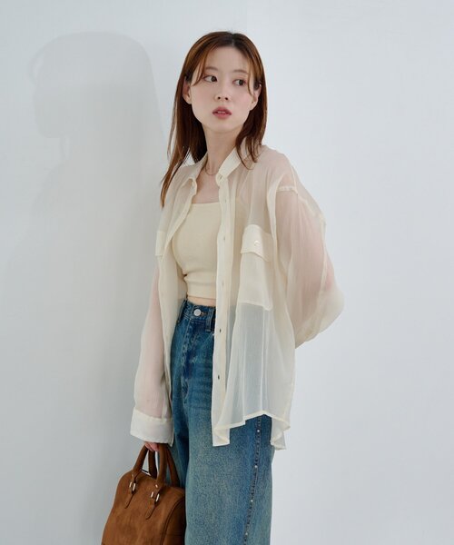 ブラウス シャツ 「S.Lサイズ」オーガンジークレープシャツ レディース Kastane ブラウス シャツ 「S.Lサイズ」オーガンジークレープ