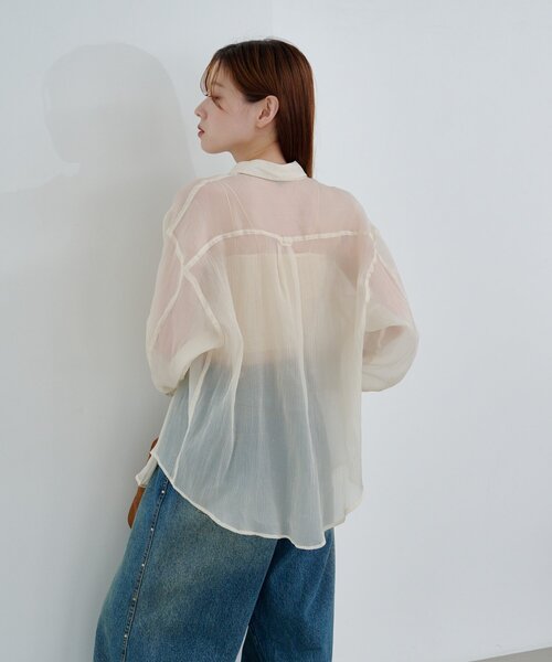 kastane オーガンジークレープシャツ　Lサイズ Kastane ブラウス シャツ 「S.Lサイズ」オーガンジークレープ