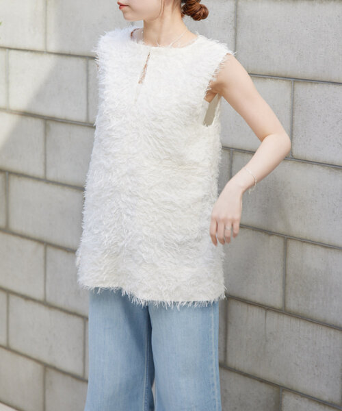 タンクトップ ノースリーブ DOMENICO+SAVIO 2WAY BACK SLIT  KNIT レディース Chico タンクトップ ノースリーブ 「WEB限定/REVIVAL」裾ロゴ