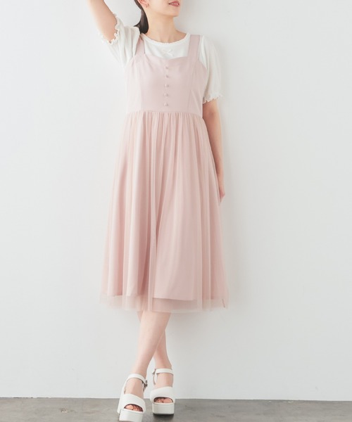 Honey Cake切替ジャンパースカート　ピンク Honeys ジャンパースカート チュール切替ジャンスカ : ZOZOTOWN