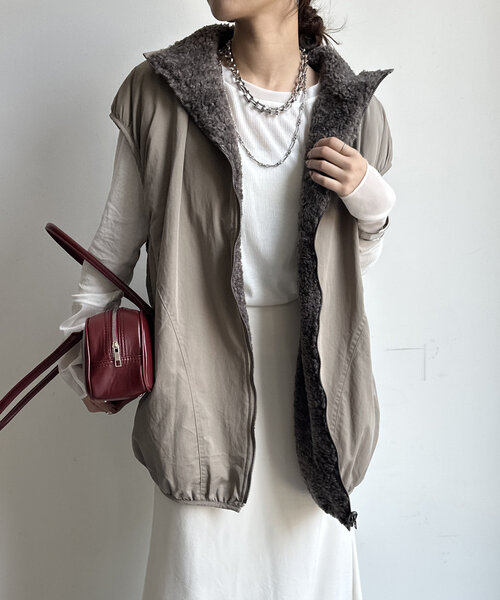 DRAWER / 7Gフリンジノースリーブロングニットベスト(薄手)/1/リネン/CRM DRAWER◇7Gフリンジノースリーブロングニットベスト(薄手)/1/リネン/CRM