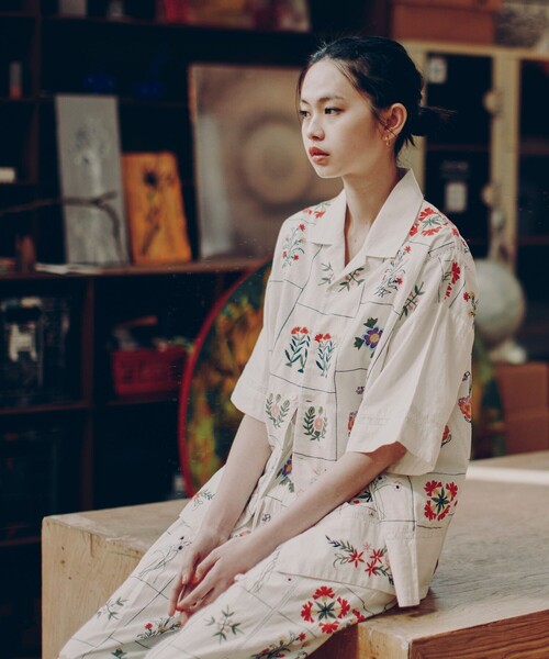 BODE 花柄刺繍パッチワーク 半袖シャツ
