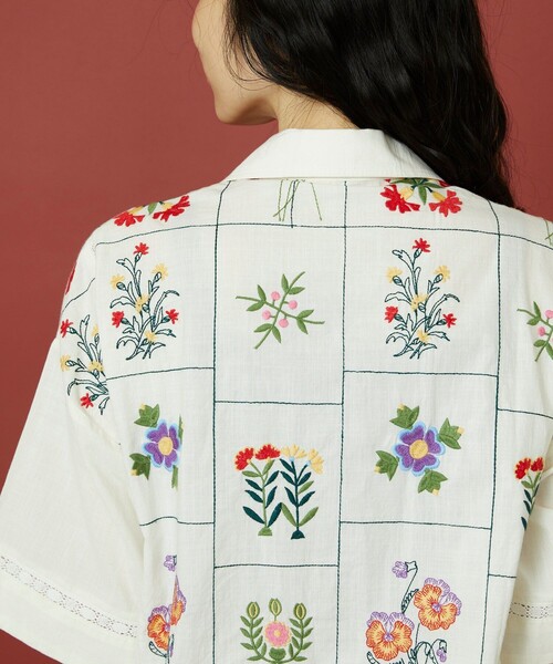 Freada ブラウス シャツ Freada/フリーダ パッチワーク花刺繍シャツ 