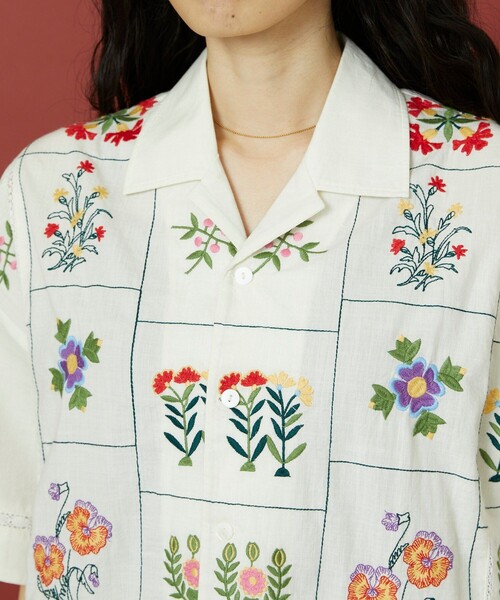 Freada ブラウス シャツ Freada/フリーダ パッチワーク花刺繍