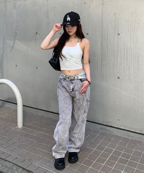 lilful ジーンズ デニム デニムパンツ 立体切り替えデザイン ケミカル lilful ジーンズ デニム デニムパンツ 立体切り替えデザイン ケミカル