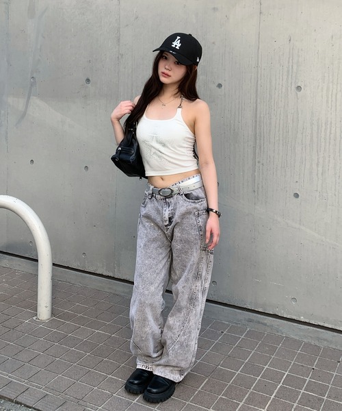 lilful ジーンズ デニム デニムパンツ 立体切り替えデザイン ケミカル