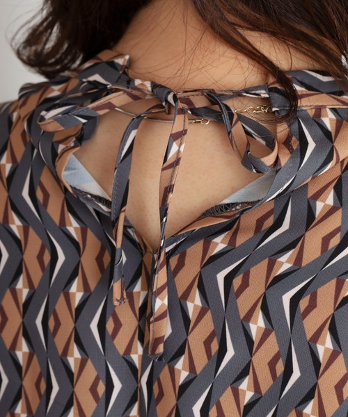 ワンピース A.N.L マルチカラー幾何柄プリントノースリーブロング