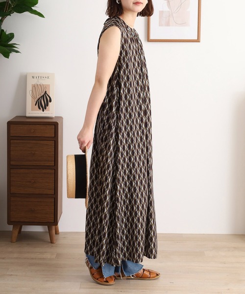 Galliano プリント柄　ノースリーブワンピース ワンピース A.N.L マルチカラー幾何柄プリントノースリーブロング