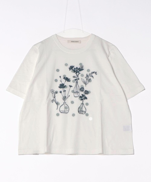 SUPER HAKKA（スーパーハッカ） tシャツ ドットと花瓶刺繍Tシャツ 