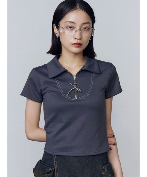tシャツ リボンカラージップトップ レディース
