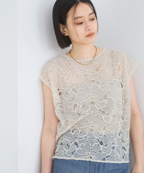 tシャツ モールレースプルオーバーフレンチスリーブ レディース