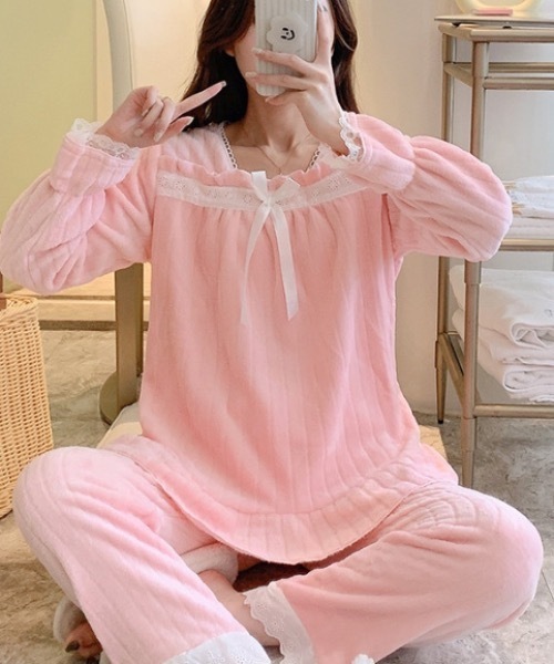 シーズー枕にちょこんルームウェア上下セット　ピンク zwa-sy117-a.jpg
