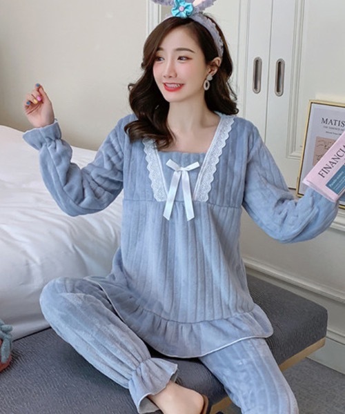 ルームウェア・パジャマ Lumi room ribbon wear 3set up パジャマ ルームウェア リボンレース ふわふわルームウェア上下セット