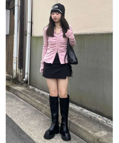 SLY（スライ） tシャツ FRONT GATHER ZIP TOPS フロント ギャザー