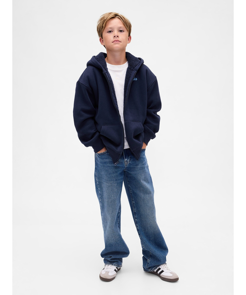 adidasGOLF フリースジップアップパーカー センターロゴ ネイビー GAP（ギャップ） パーカー リラックスフィット 裏ボア Gapロゴ ジップ