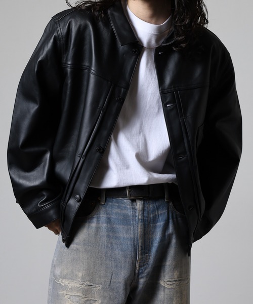 【新品未使用】MCM エムシーエムラム革×デニムミックス　ライダースジャケット セマンティックデザイン ラムレザー シングルライダース