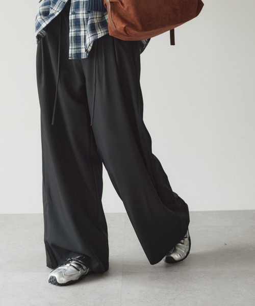 KUREN パンツ 紐ベルト付きタックワイドパンツ レディース : ZOZOTOWN