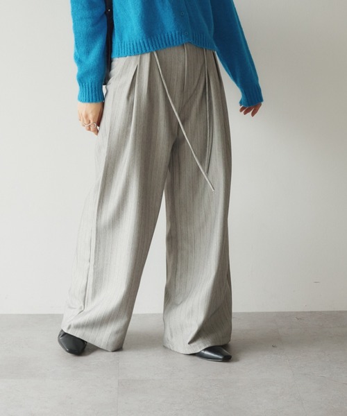 KUREN ワイドパンツ パンツ 紐ベルト付きタックワイドパンツ