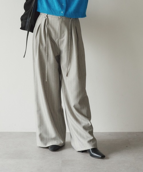 KUREN ワイドパンツ パンツ 紐ベルト付きタックワイドパンツ