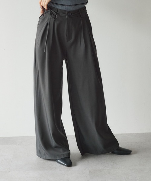 KUREN パンツ 紐ベルト付きタックワイドパンツ レディース : ZOZOTOWN