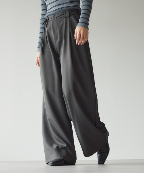 KUREN ワイドパンツ パンツ 紐ベルト付きタックワイドパンツ