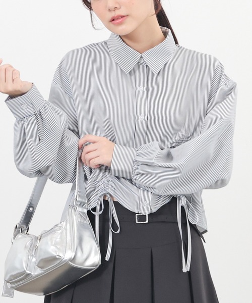 Honeys（ハニーズ） ブラウス シャツ ドロストショート丈シャツ