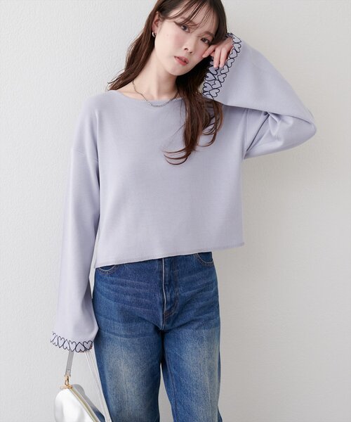 natural couture ニット セーター お袖ハートショート丈ニットプル
