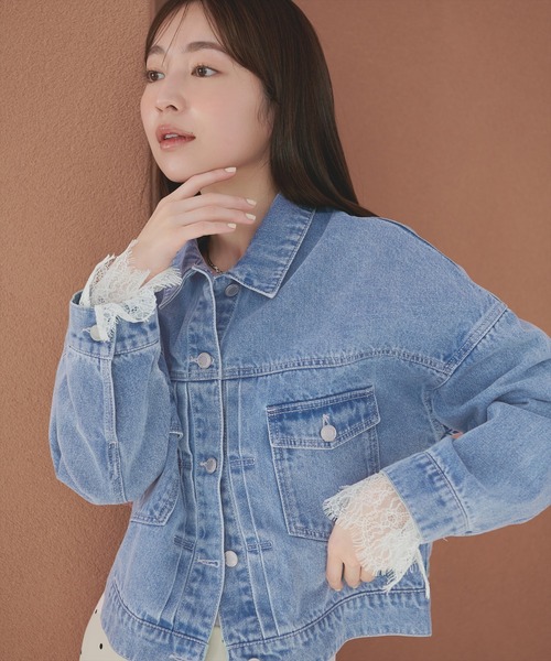 natural couture デニムジャケット gジャン 袖レース付きGジャン