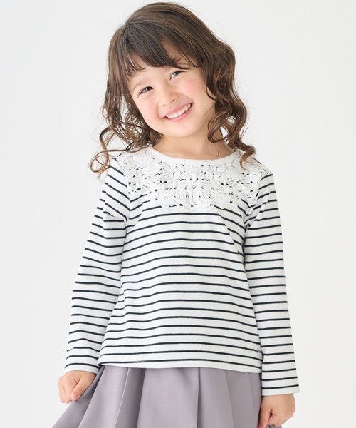 petit main tシャツ ヨークレース長袖Tシャツ キッズ 子供服 女の子 