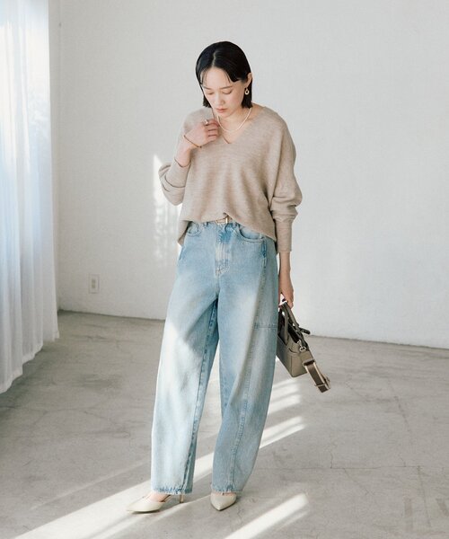 ワイドパンツ ジーンズ デニム デニムパンツ ソフトバレルデニム レディースの画像